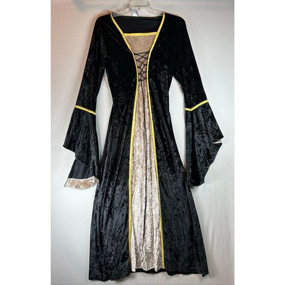 Plus Size Renaissance Witch Medieval Gown Dress Black & Gold Velvet - Picture 1 of 15
